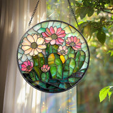 Glass Cactus Suncatcher: Floral Window Decor for Plant Lovers